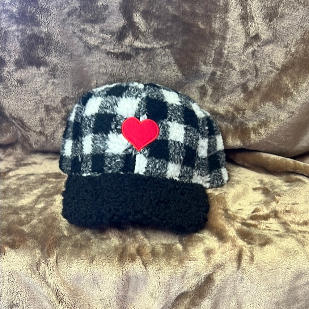 Black and White Plaid Baseball Cap with Red Accent